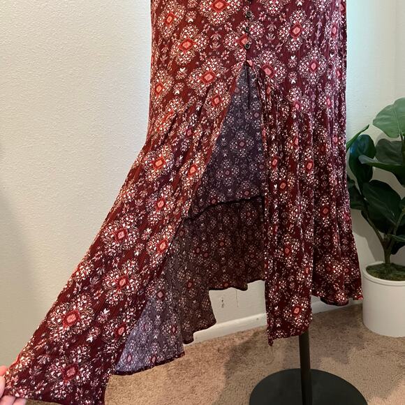 Earthbound Indie Boho Printed Faux Button Front Slit Maxi Skirt Size XL - Picture 2 of 9